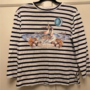 Zimmermann White & Navy Striped Long-Sleeve Sailboat Graphic Tee